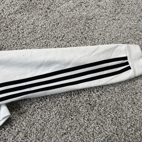 Adidas Fleece Sweatshirt Mens L Long Sleeve Crew Neck Side Tape Logo White Black - Picture 7 of 8